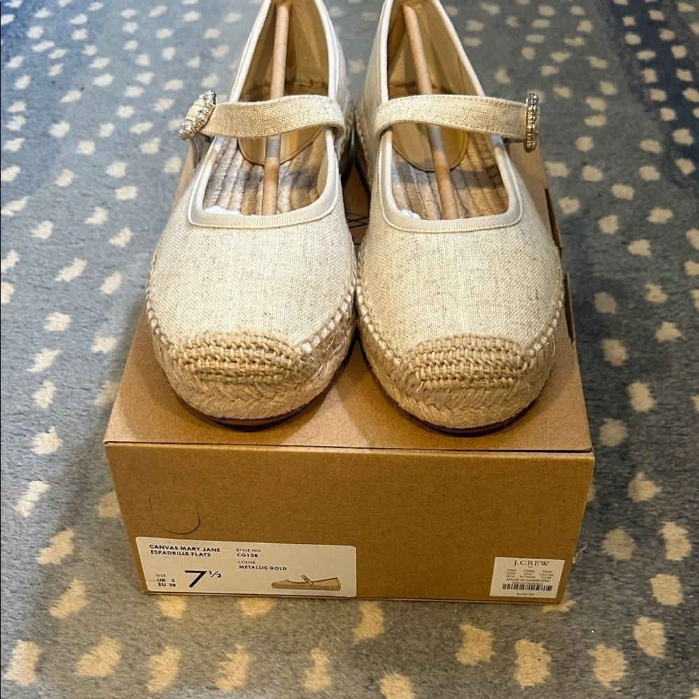 J. Crew Factory Cream Espadrille Mary Jane Shoes 7.5 NWT Preppy Coastal Summer